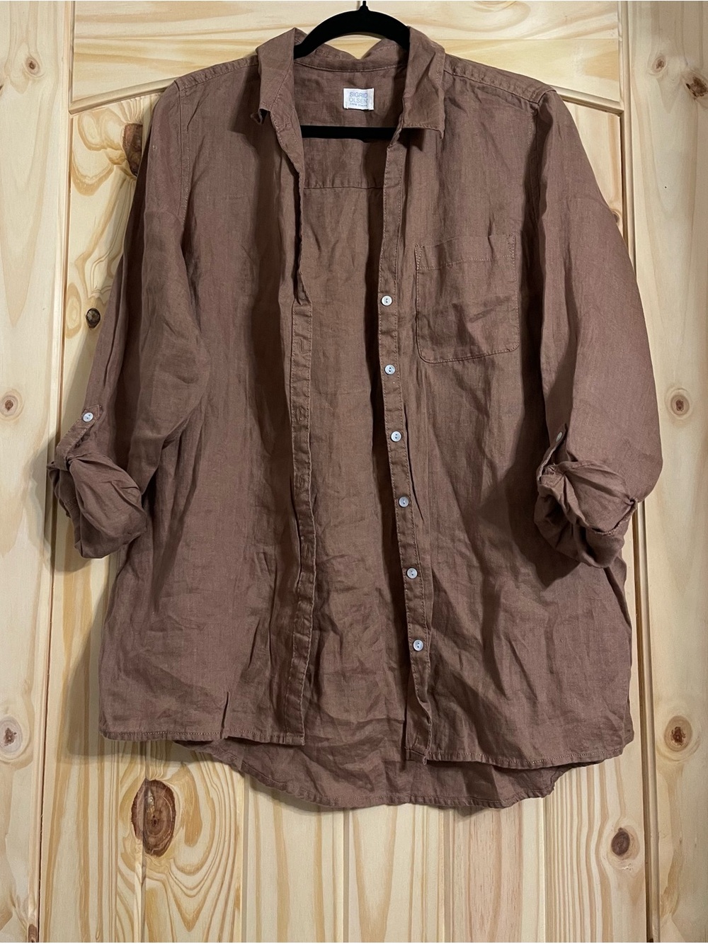 Brown 100% Linen Button-Up Shirt - Picture 3 of 5